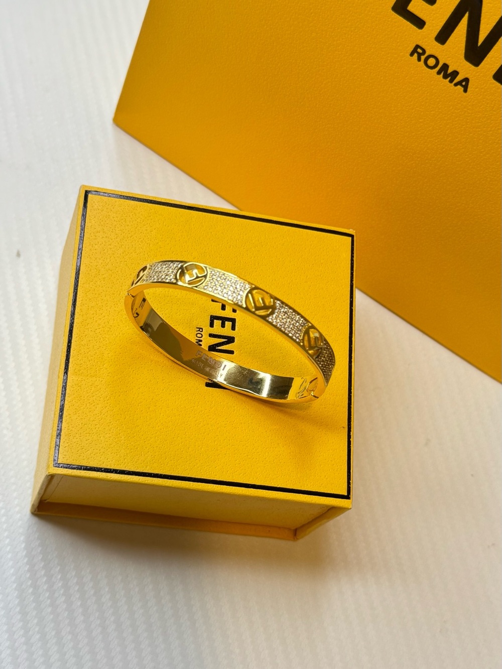 Fendi Gold-Tone Logo Sparkle Bangle Bracelet - Picture 3 of 5